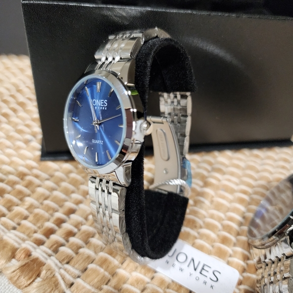 JONES NEW YORK HIS & HERS WATCH SET STAINLESS STEEL, Blue Face - Picture 3 of 6